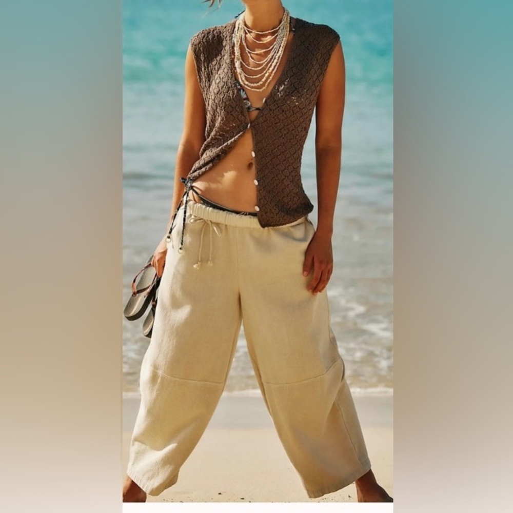 Women’s Cream Wide-Leg Linen Blend Pants
